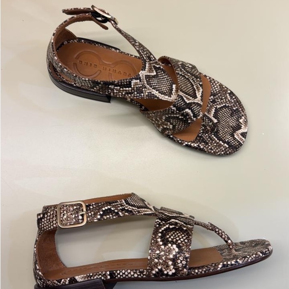 Chie Mihara Snake-Print Ankle-Strap Sandals in Brown and Black - Picture 3 of 4